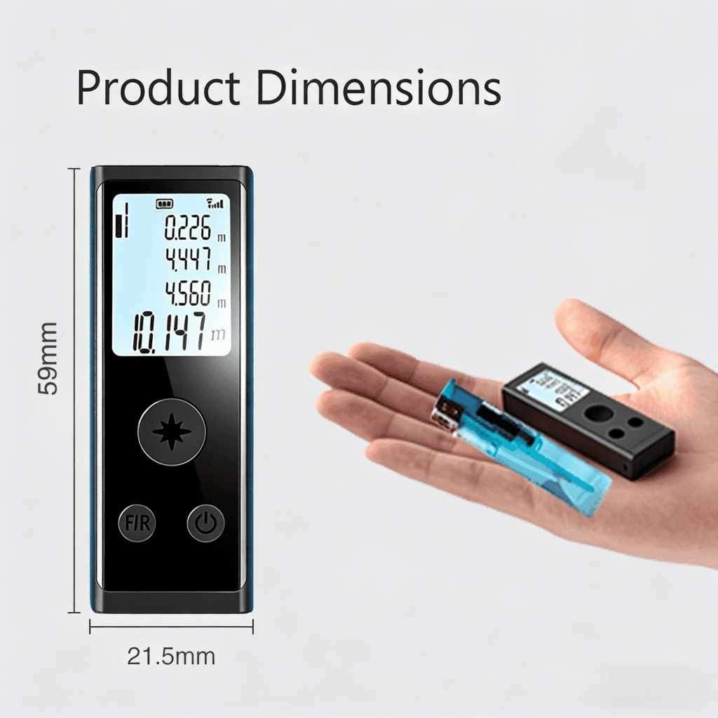 Hand‑held mini laser rangefinder, portable compact size with mirror screen and aluminum housing