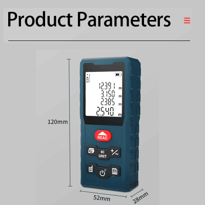 KL03 laser distance meter with durable ABS housing, Class 2 laser, supports four measurement units for construction measuring work