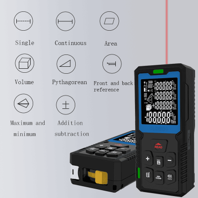 KL06 3‑in‑1 laser distance meter displays complete measuring modes, supports single, continuous, area, volume and Pythagorean measurement