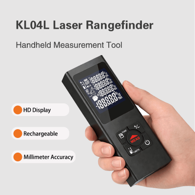 KL04L Laser Rangefinder Handheld Measurement Tool with HD Display Rechargeable Battery and Millimeter Accuracy for Distance Measuring