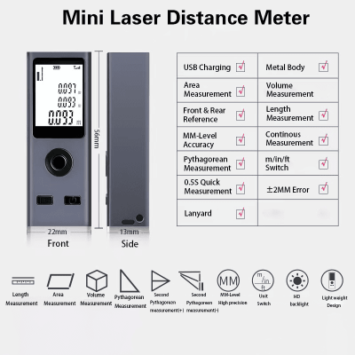 Mini aluminum laser rangefinder with high precision, multiple measuring modes, lightweight and easy to carry around
