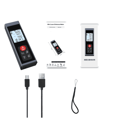 Complete accessory set for mini laser rangefinder including Type‑C charging cable, user manual and hand strap, original factory OEM private label available